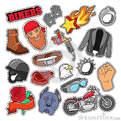 Bikers Elements with Chopper and Motorcycle Vector Illustration