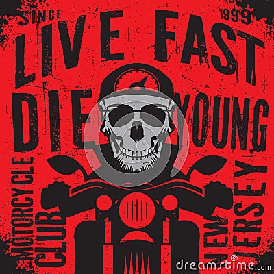 Bikers event or festival emblem with skull Vector Illustration