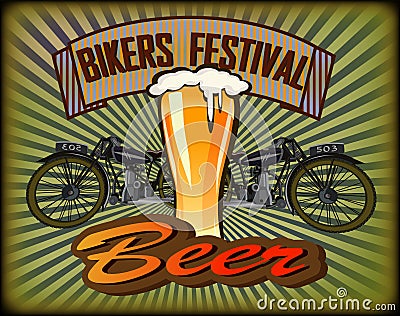 Bikers Festival retro , vector .Beer Vector Illustration