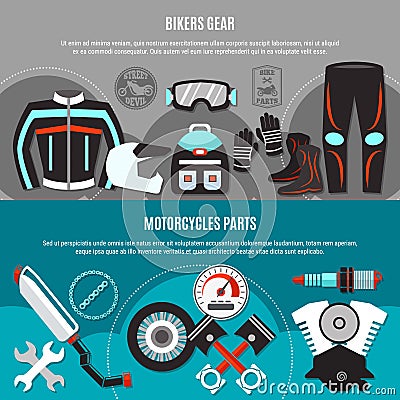 Bikers Gear Horizontal Banners Vector Illustration