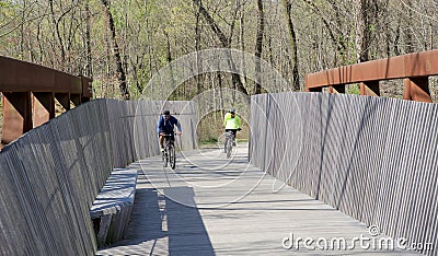 Bikers ride over the Wolf River Bridge Editorial Stock Photo