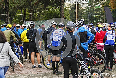 Bikers at the start of an off-road race Editorial Stock Photo