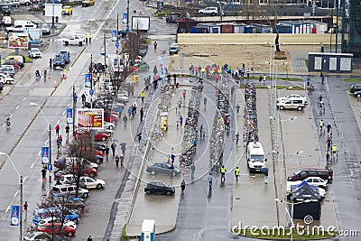 Transit area full of bikes at a duathlon competition Editorial Stock Photo