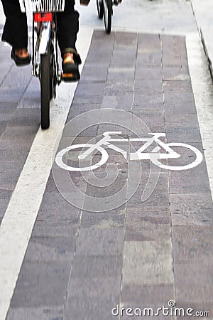 Bikes on bicycle lane Stock Photo