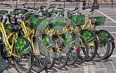 Bicycles. Bikes for borrowed - Brasov, Romania Editorial Stock Photo