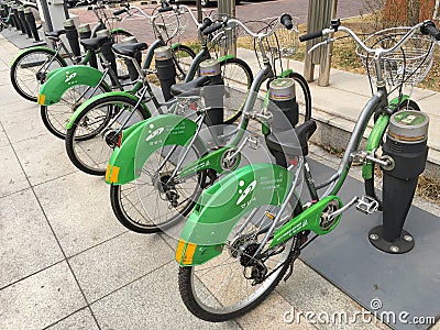 Bikes for online rent in Ansan, South Korea Editorial Stock Photo