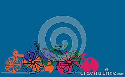 Bikes silhouette and linear colorful banner design Vector Illustration