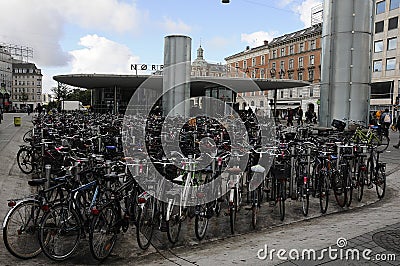 BIKES STAND AT NORREPORT TRAIN STATION. Editorial Stock Photo