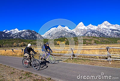 Biking in Grand Teton National Park Editorial Stock Photo