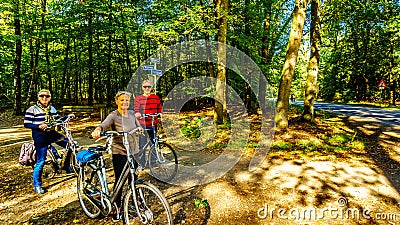 Biking through the heather fields and forests in the Hoge Veluwe nature reserve Stock Photo