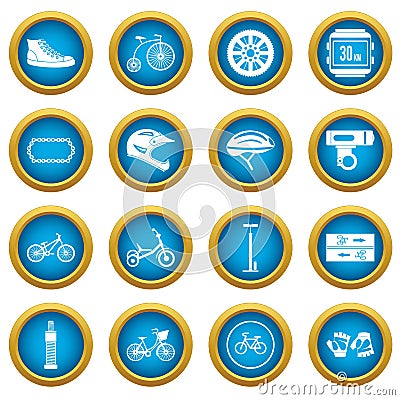 Biking icons blue circle set Vector Illustration