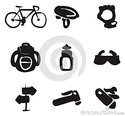 Biking Icons Freehand Fill Vector Illustration