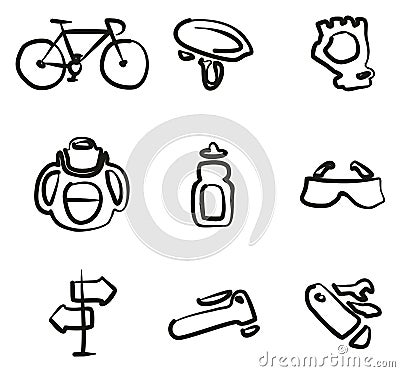 Biking Icons Freehand Vector Illustration