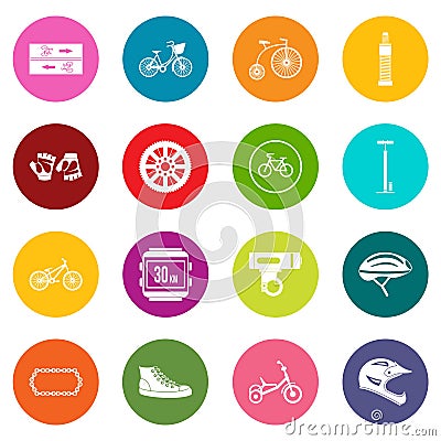 Biking icons many colors set Vector Illustration