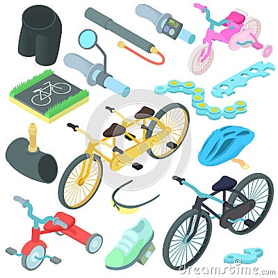 Biking icons set, cartoon style Vector Illustration