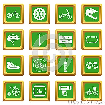 Biking icons set green Vector Illustration