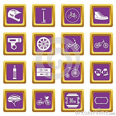 Biking icons set purple Vector Illustration