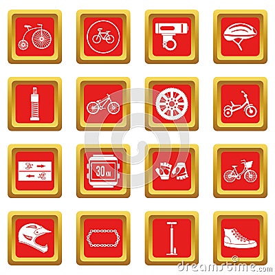 Biking icons set red Vector Illustration