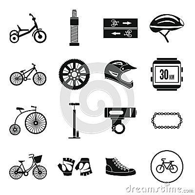 Biking icons set, simple style Stock Photo