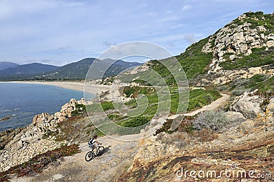 Cycling along Western Coast, Corse, France Stock Photo