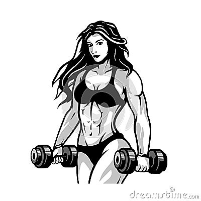 Bikini fitness girl with dumbbells Vector Illustration