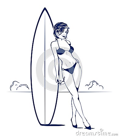 Bikini girl on the beach Vector Illustration