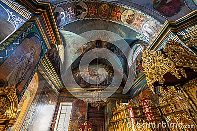 Bila Tserkva, Kyiv region, Ukraine - August, 06, 2022: Beautiful dome in an orthodox cathedral, church. Beautiful Christian murals Editorial Stock Photo