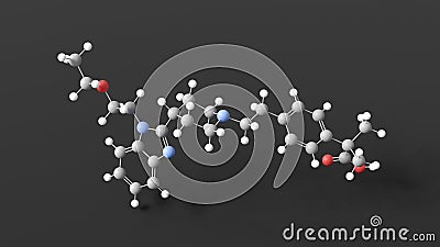 bilastine molecular structure, antihistamine medication, ball and stick 3d model, structural chemical formula with colored atoms Stock Photo