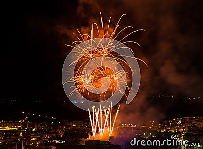 Bilbao celebrating its parties with fireworks Stock Photo