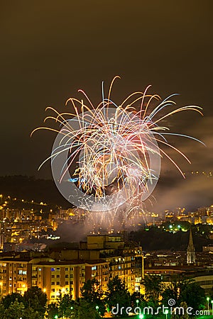 Bilbao celebrating its parties with fireworks Stock Photo