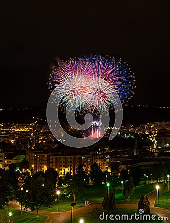 Bilbao celebrating its parties with fireworks Stock Photo