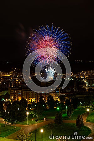Bilbao celebrating its parties with fireworks Stock Photo