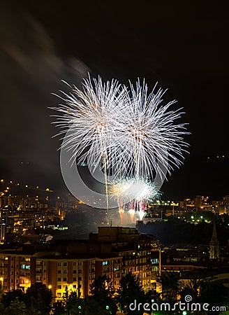 Bilbao celebrating its parties with fireworks Stock Photo