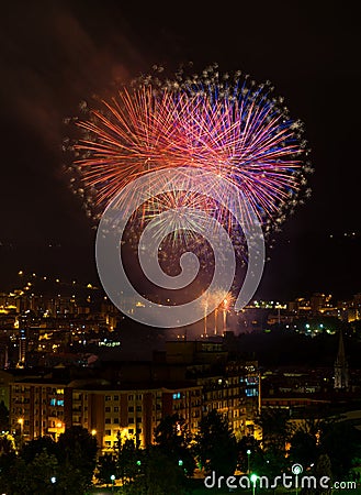 Bilbao celebrating its parties with fireworks Stock Photo