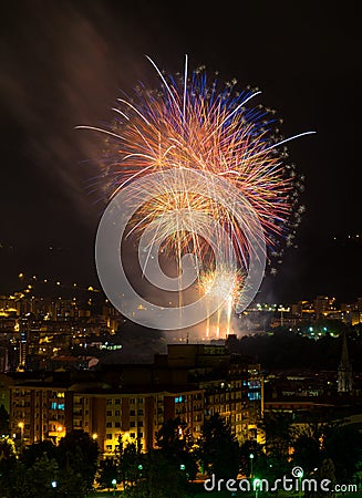 Bilbao celebrating its parties with fireworks Stock Photo