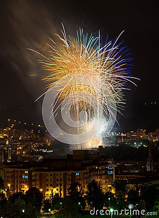 Bilbao celebrating its parties with fireworks Stock Photo