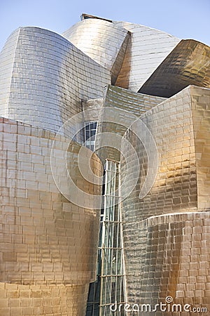 Bilbao downtown Guggenheim museum titanium metallic facade. Tourism Spain Editorial Stock Photo