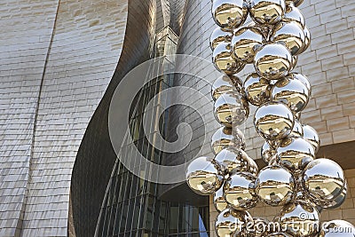 Bilbao downtown Guggenheim museum titanium metallic facade. Tourism Spain Editorial Stock Photo