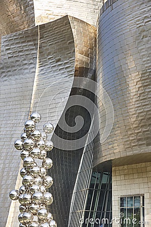 Bilbao downtown Guggenheim museum titanium metallic facade. Tourism Spain Editorial Stock Photo