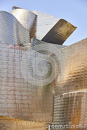 Bilbao downtown Guggenheim museum titanium metallic facade. Tourism Spain Editorial Stock Photo