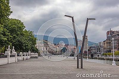 Bilbao downtown with nervion river and boardwalk area, basque country, spain Editorial Stock Photo