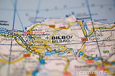 Bilbao on map Stock Photo