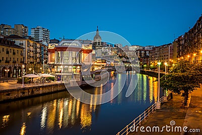 Bilbao market at blue hour Stock Photo