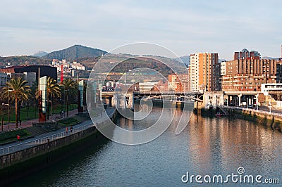 The skyline of Bilbao, Nervion River, Basque Country, Spain, Northern Spain, Iberian Peninsula, Europe Stock Photo