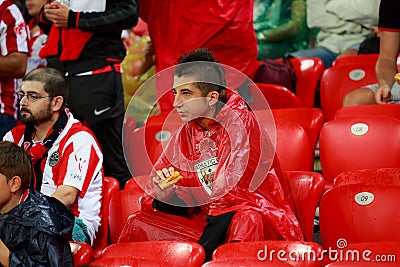 BILBAO, SPAIN - ARPIL 7: Unidentified Athletic Club Bilbao fans in the match between Athletic Bilbao and FC Barcelona, celebrated Editorial Stock Photo
