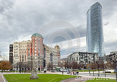 Bilbao, Spain - December 19, 2022: Panoramic view of Euskadi square, fascinating architectural cityscape of Bilbao Editorial Stock Photo