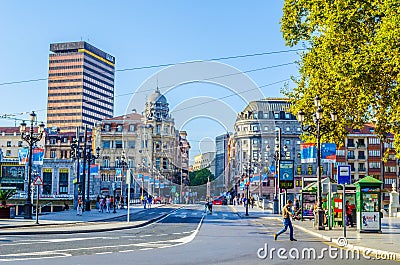 BILBAO, SPAIN, OCTOBER 29,2014: People are passing puente de el arenal in Bilbao, Spain...IMAGE Editorial Stock Photo