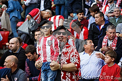 BILBAO, SPAIN - SEPTEMBER 18: Unidentified fans of Athletic during a Spanish League match between Athletic Bilbao and Valencia CF, Editorial Stock Photo