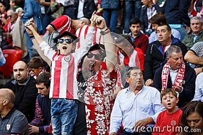 BILBAO, SPAIN - SEPTEMBER 18: Unidentified fans of Athletic during a Spanish League match between Athletic Bilbao and Valencia CF, Editorial Stock Photo