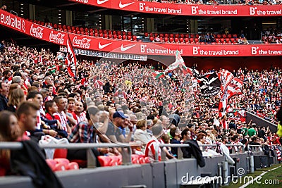 BILBAO, SPAIN - SEPTEMBER 18: Unidentified fans celebrate a goal of Bilbao, during a Spanish League match between Athletic Bilbao Editorial Stock Photo